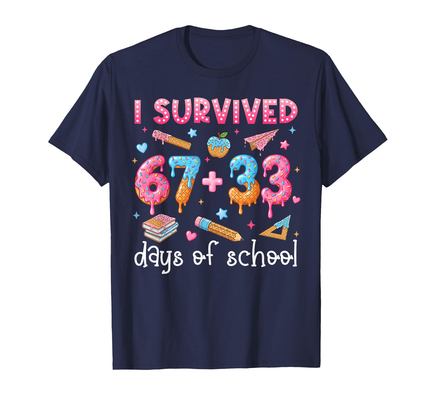 100 Days Survived Ice Cream Drip Funny 100th Day of School T-Shirt