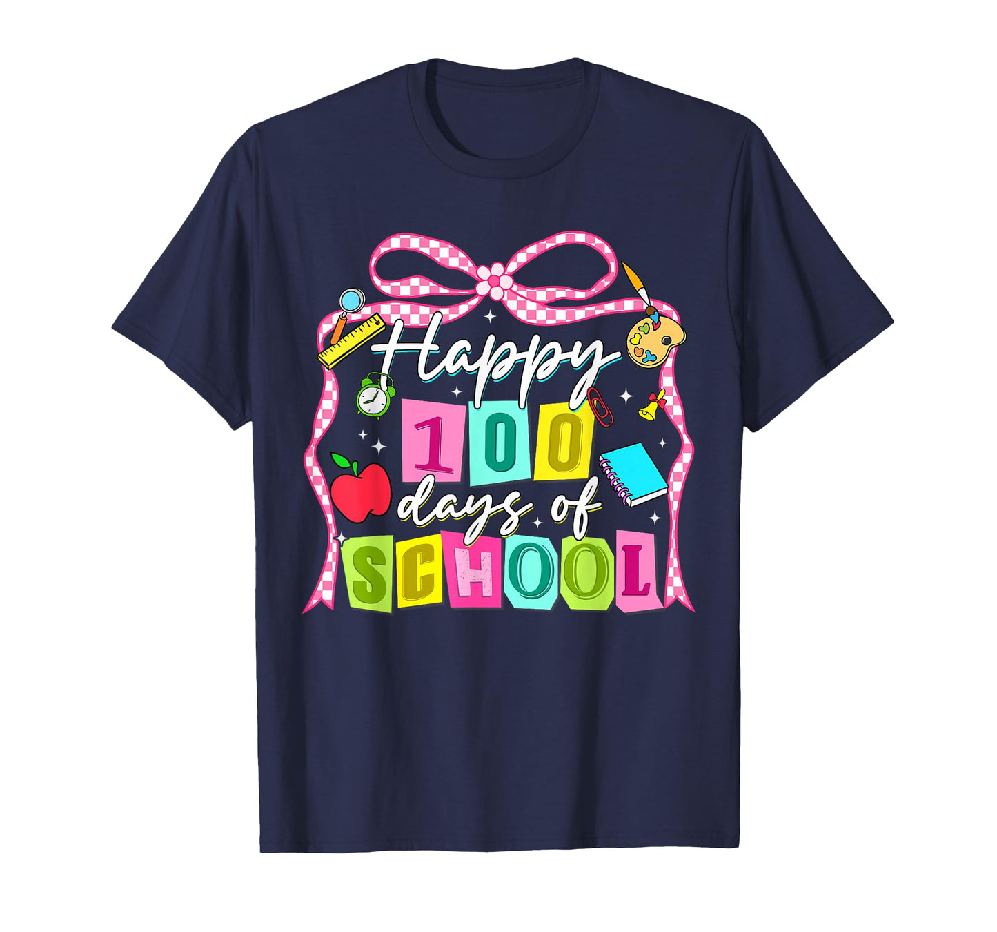 Happy 100 Days of School Cute Coquette Bow Girl Kid Teacher T-Shirt
