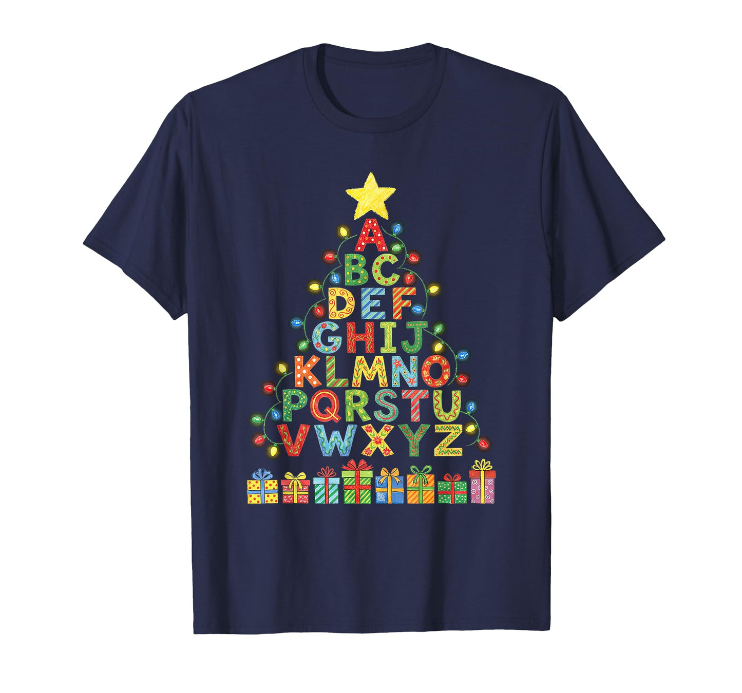 Funny Alphabet Christmas Tree Graphic ABC A-Z Teacher T-Shirt