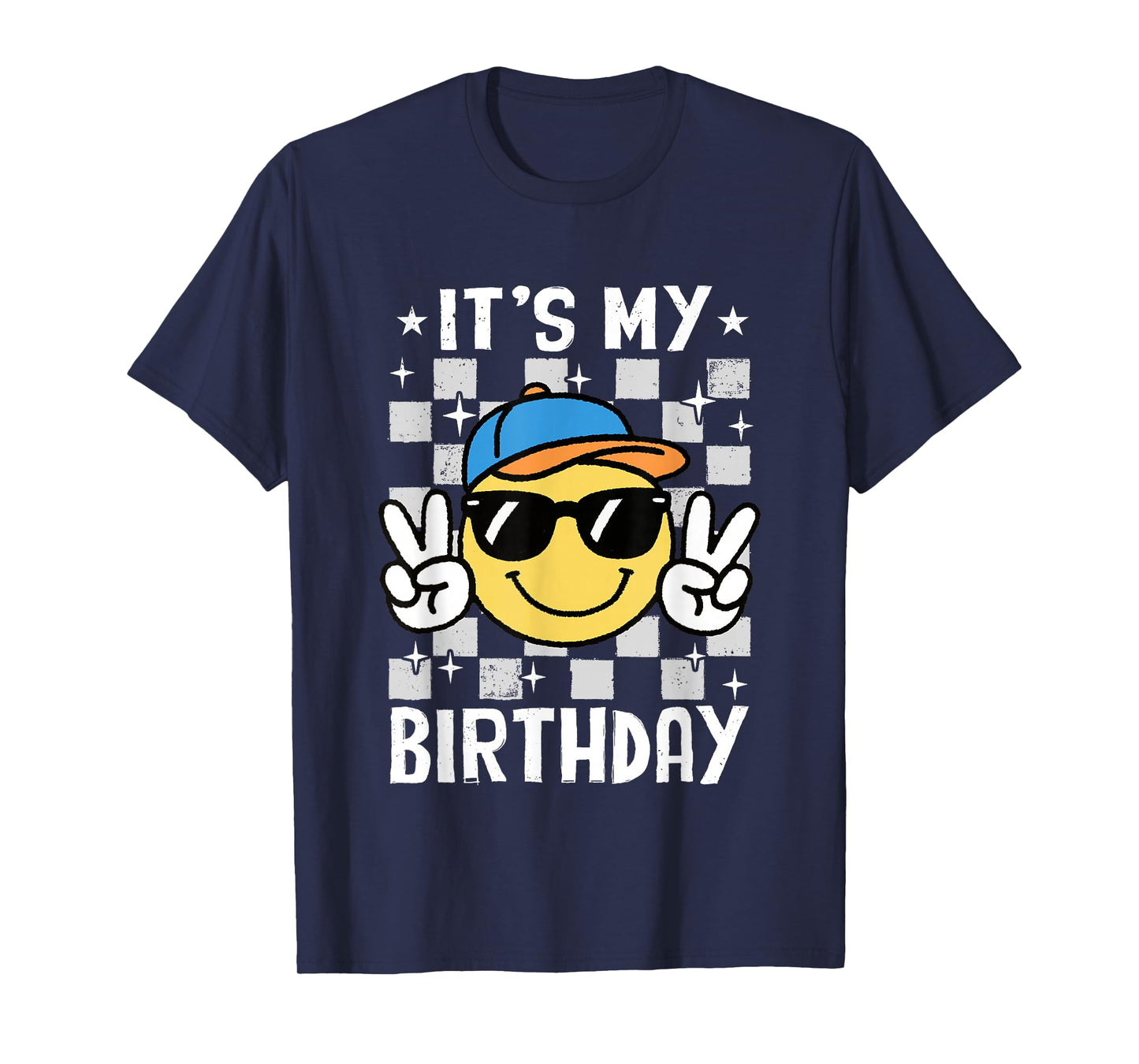 It's My Birthday Checkered Smile Face Bday Party Boys Kids T-Shirt