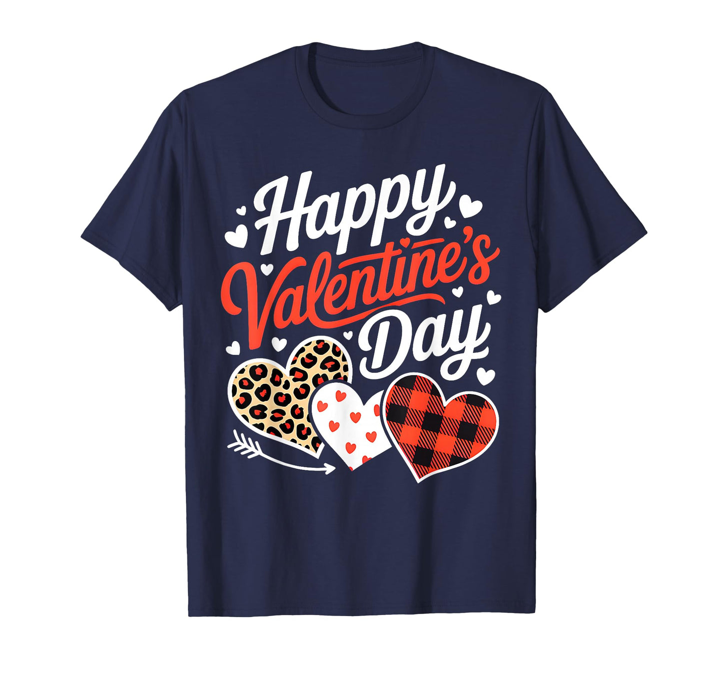 Funny Happy Valentines Cute Hearts Leopard Buffalo Plaid T-Shirt