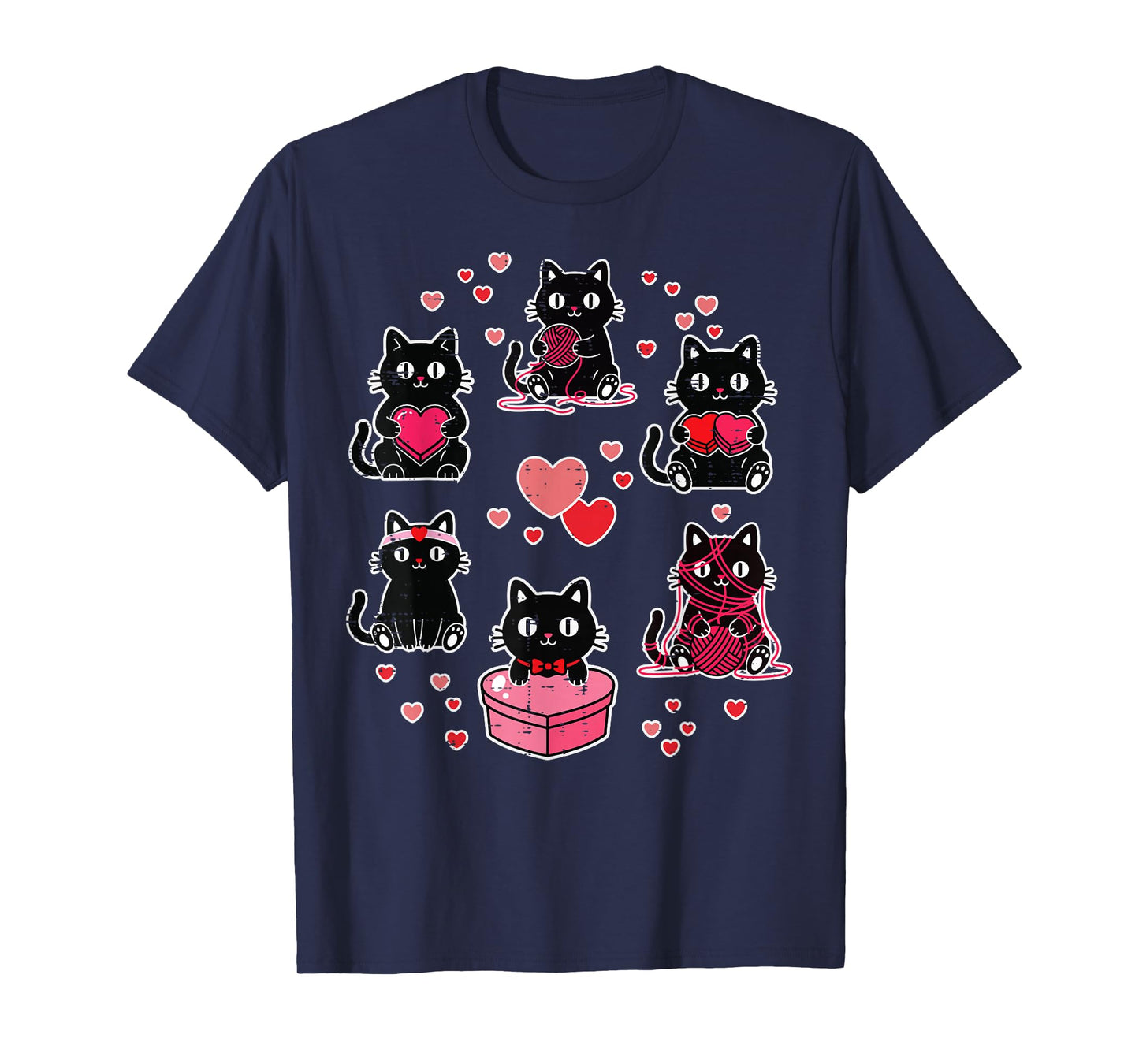 Valentines Day Black Cats Heart Yarn Kitten Girls Kid Women T-Shirt
