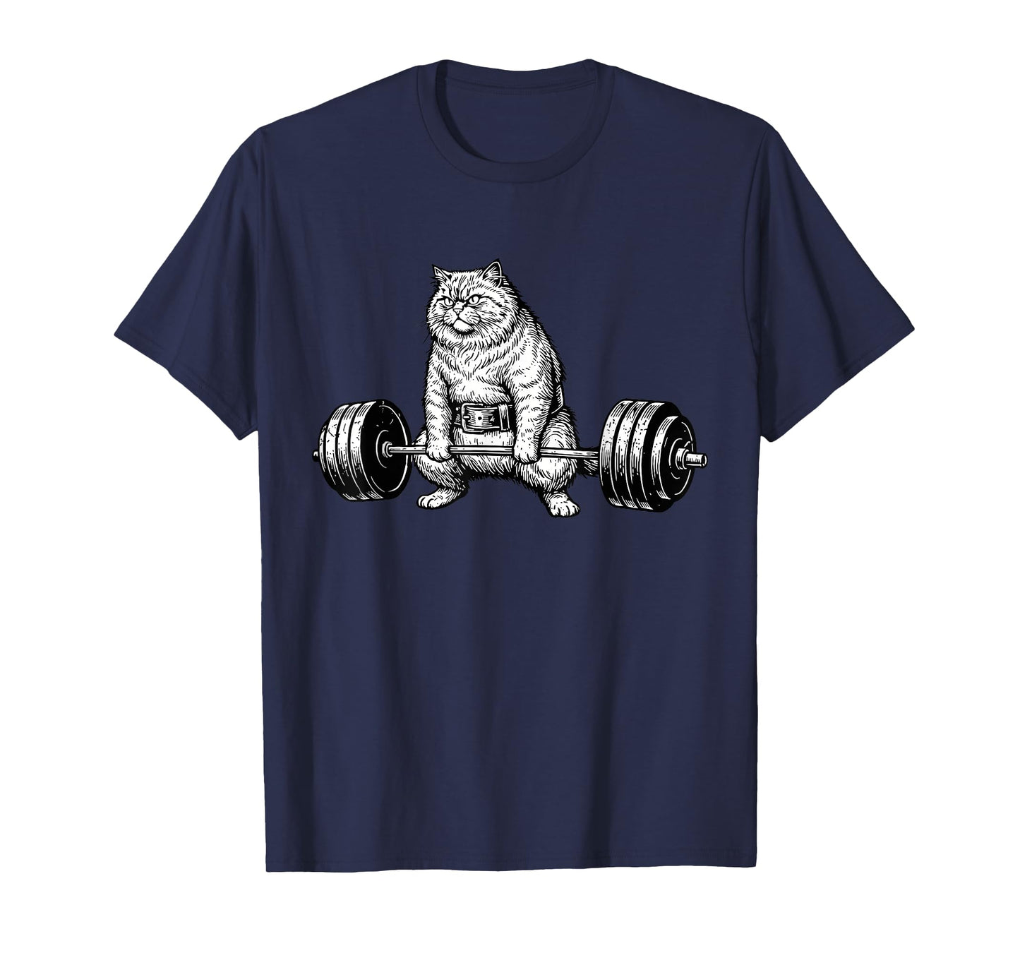 Retro Cat Deadlift Powerlifting Funny Gym Weight Lifting T-Shirt