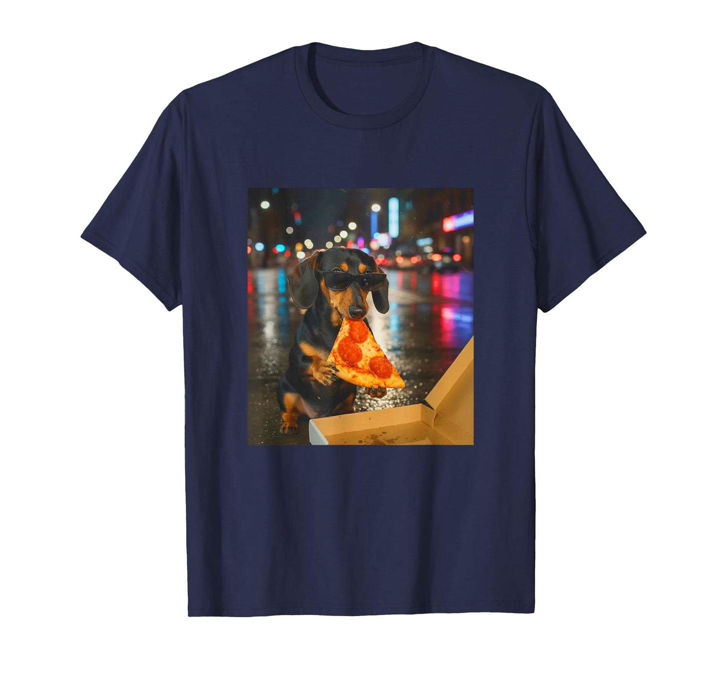 Funny Dachshund Dog Eating Pizza Meme Retro T-Shirt