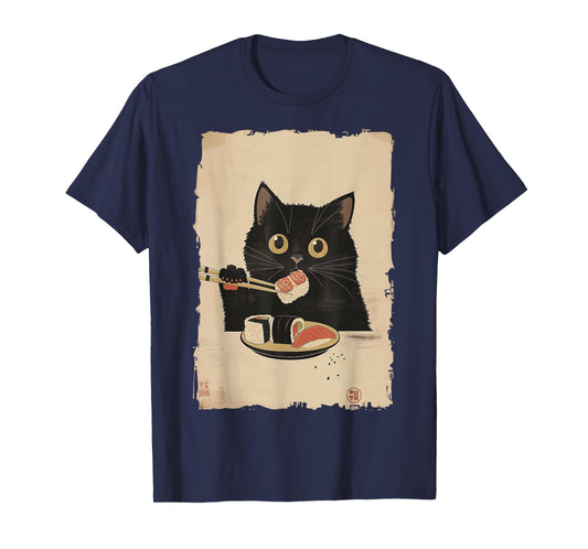 Cat Eating Sushi Funny Japanese Kawaii Cat Anime Lovers Gift T-Shirt