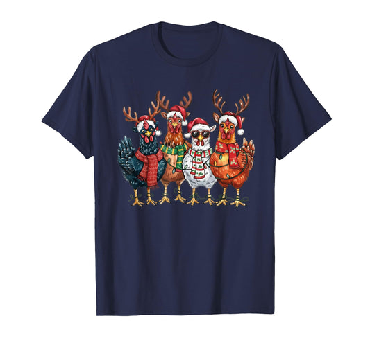Funny Chicken Christmas Lights Farm Animal Cute Xmas Holiday T-Shirt