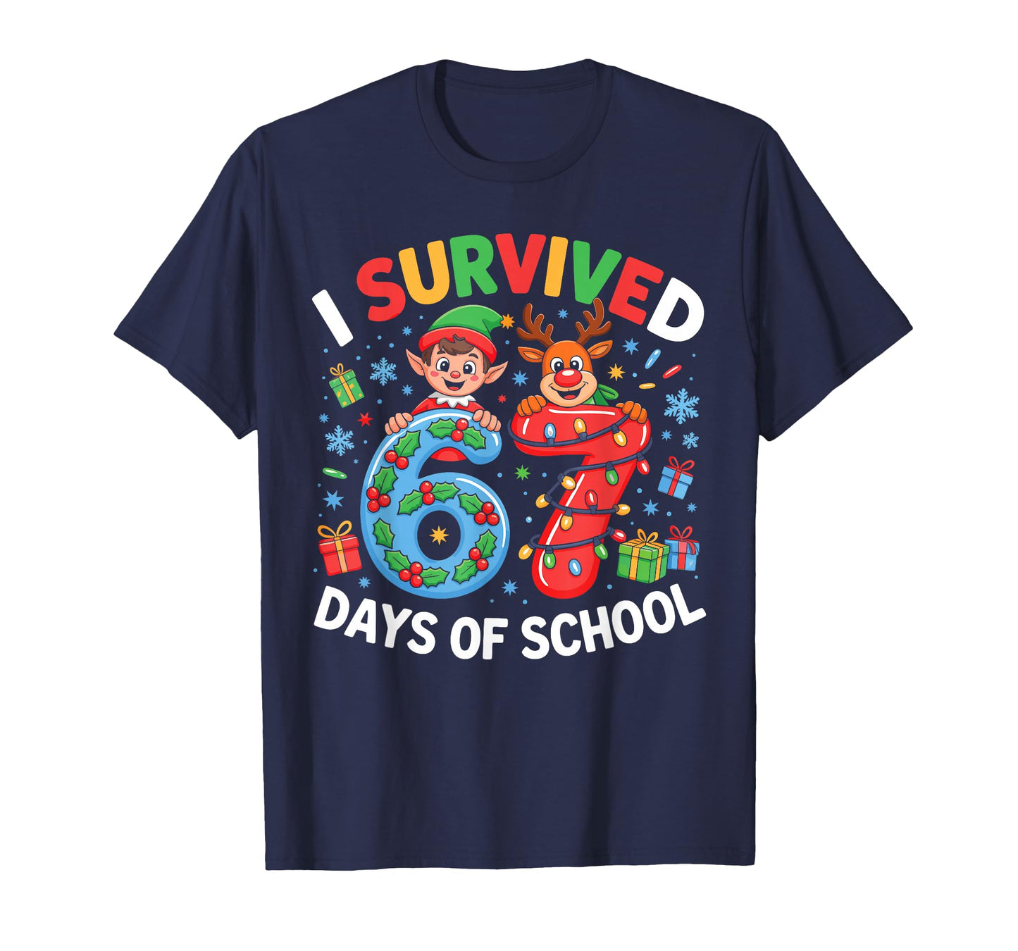 I Survived 67 Days of School Christmas Candy Cane Six Seven T-Shirt