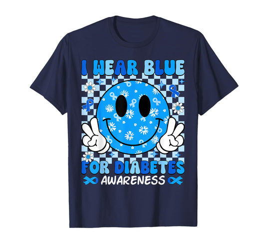 I Wear Blue for Diabetes Awareness Month Smile T1D Type 1 T-Shirt