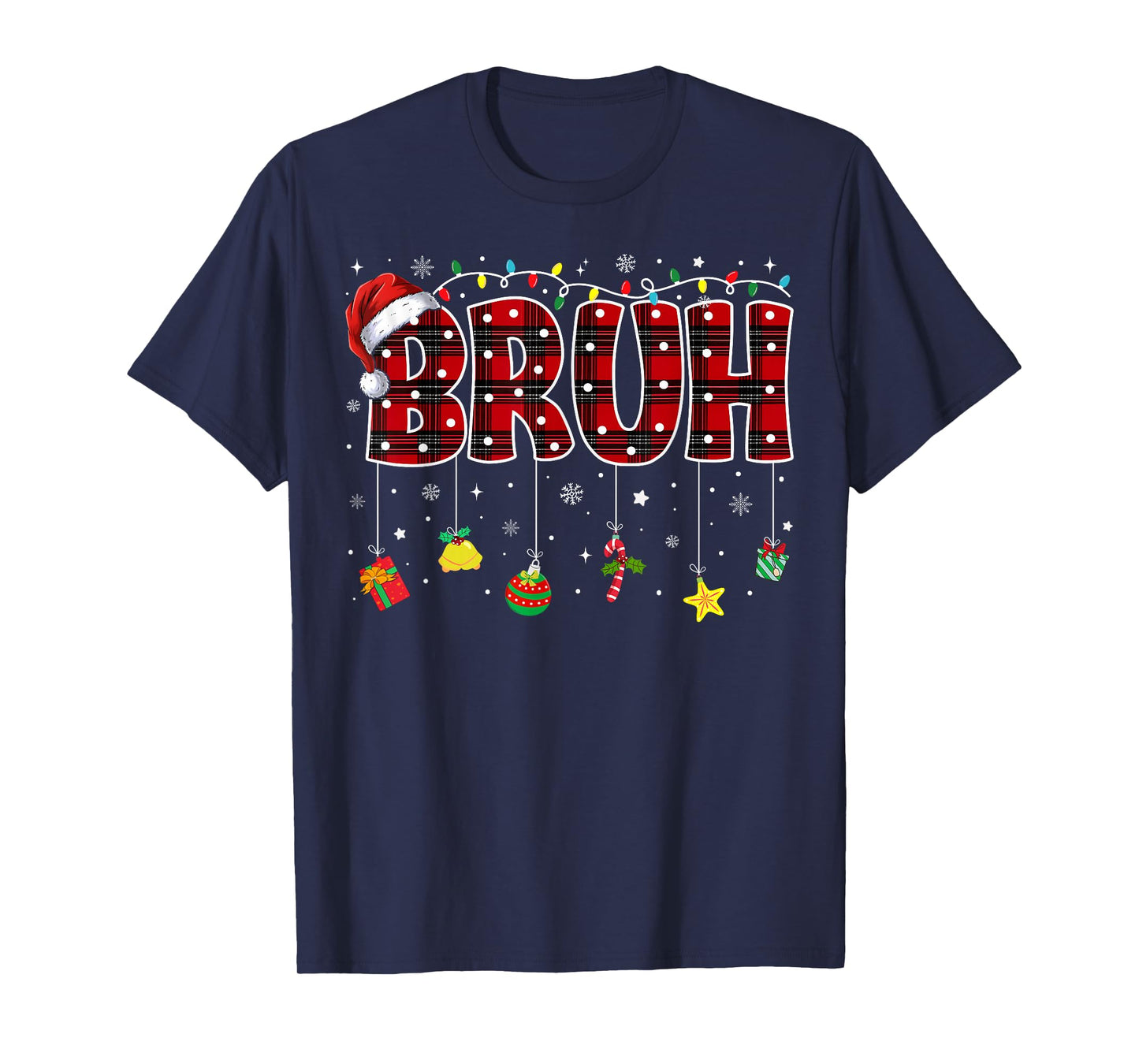 Bruh Funny Christmas Red Plaid Teens Boys Kids Xmas Pajamas T-Shirt