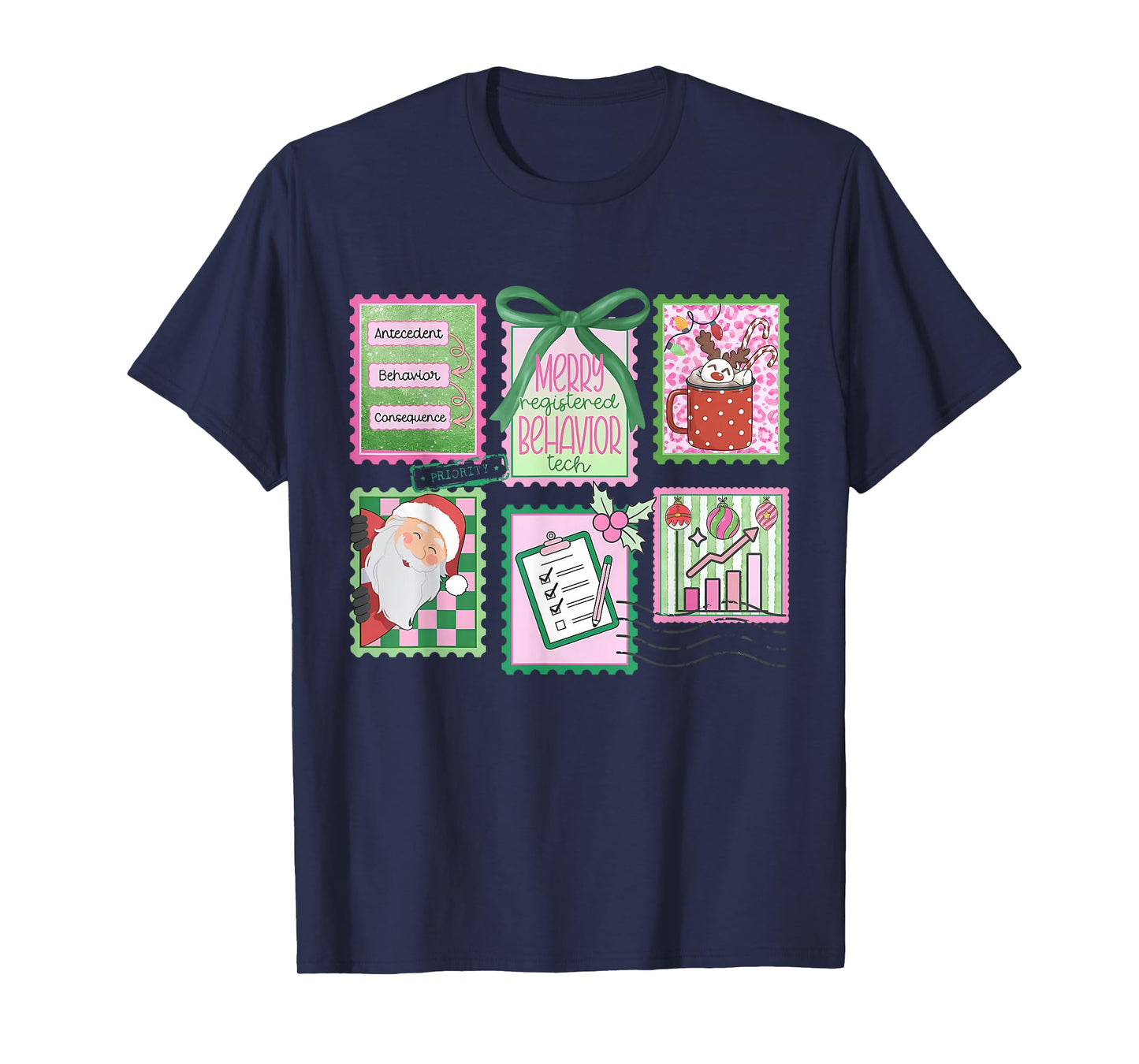 Stamp Bow RBT Registered Behavior Technician Christmas ABA T-Shirt