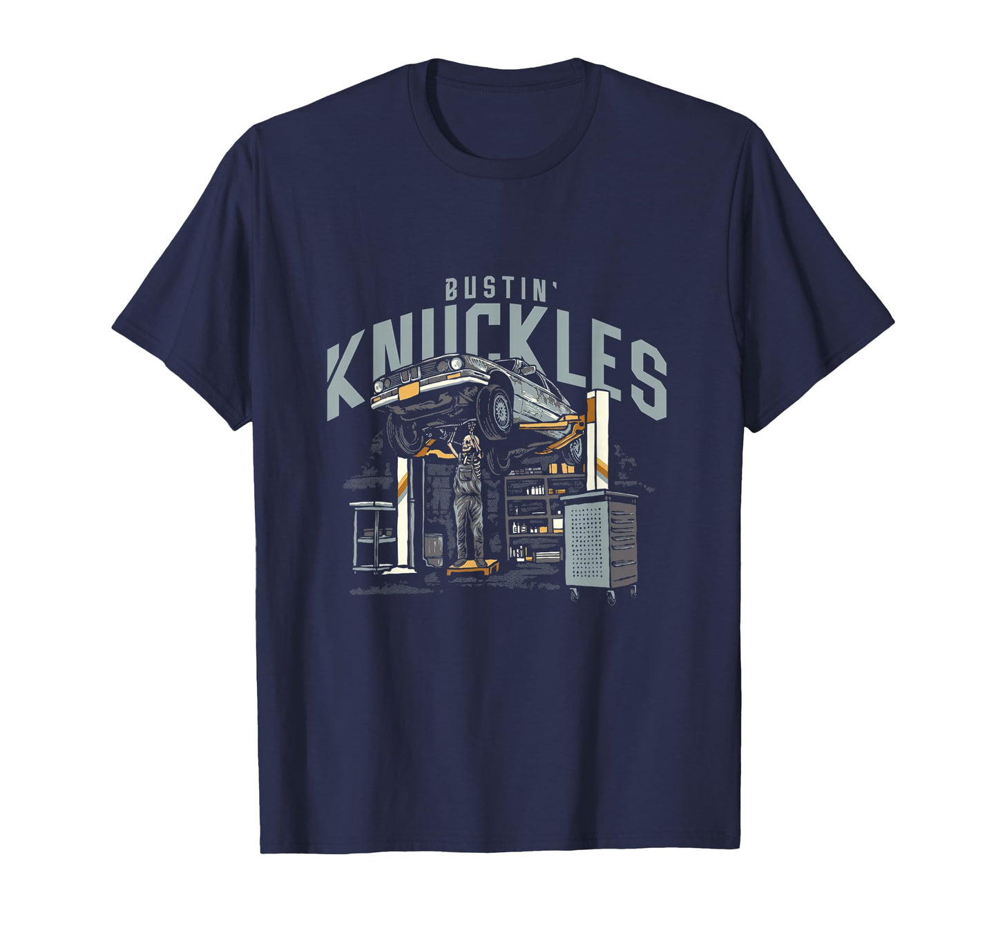 Bustin Knuckles Mechanic Front Print Graphic T-Shirt