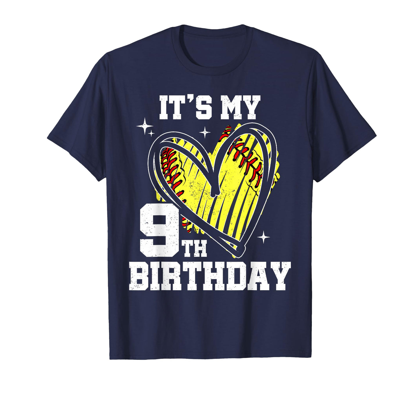 It's My 9th Birthday Softball Heart 9 Year Old Birthday T-Shirt