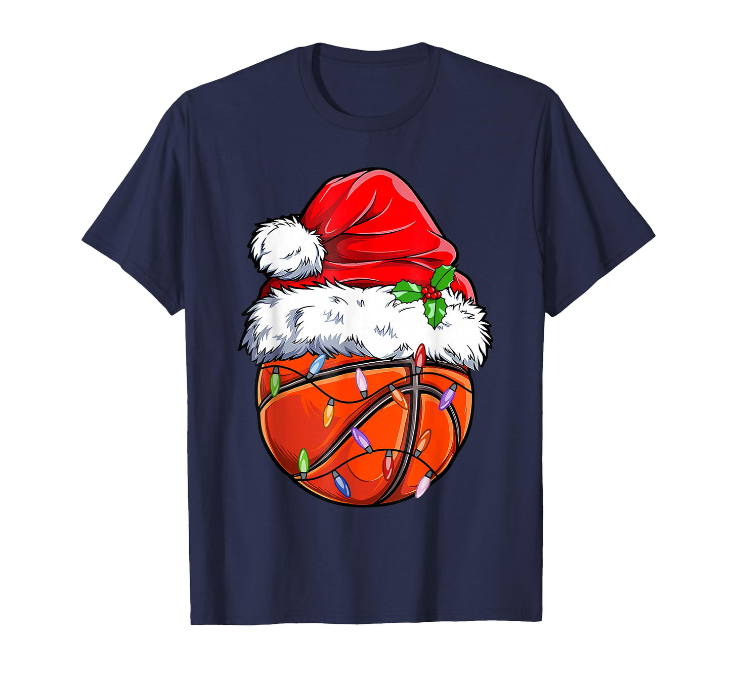 Funny Christmas Basketball Santa Hat Xmas Light Basketball T-Shirt