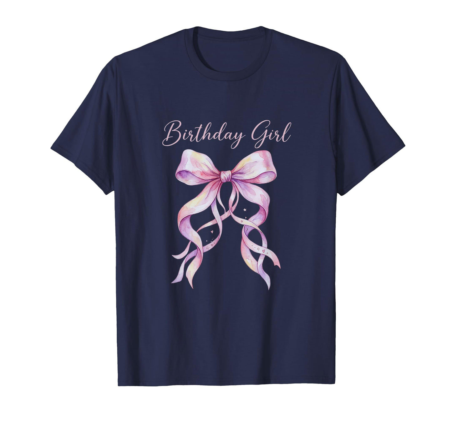 Coquette Birthday Girl Pink Watercolor Bow Aesthetic T-Shirt