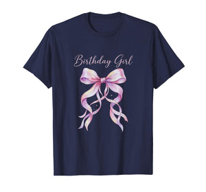 Coquette Birthday Girl Pink Watercolor Bow Aesthetic T-Shirt