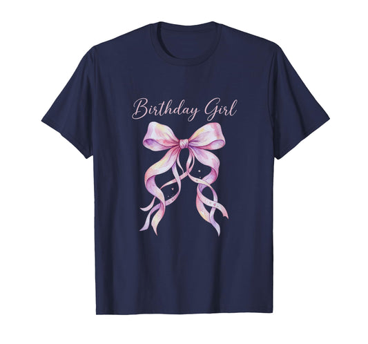 Coquette Birthday Girl Pink Watercolor Bow Aesthetic T-Shirt