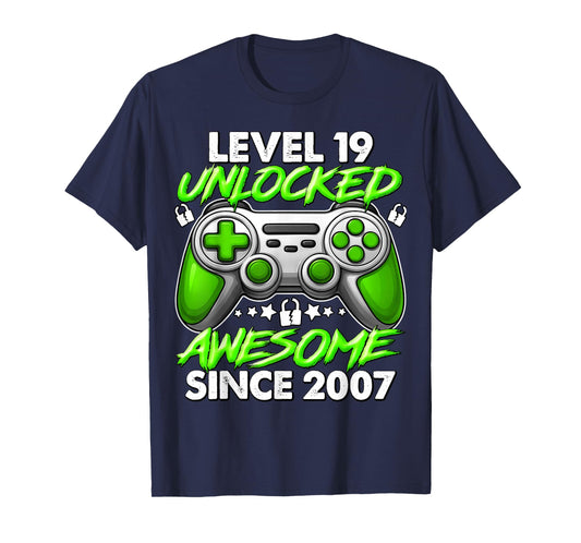 Level 19 Unlocked 19 Year Old Gifts Boys 19th Birthday Boy T-Shirt
