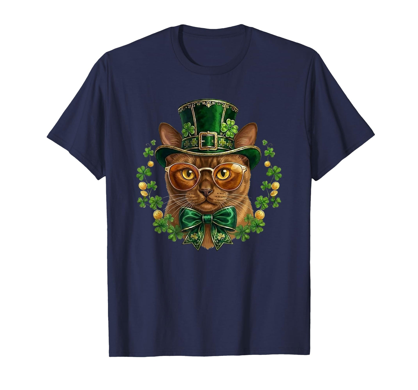Burmese Cat Leprechaun Hat Glasses St Patricks Day T-Shirt