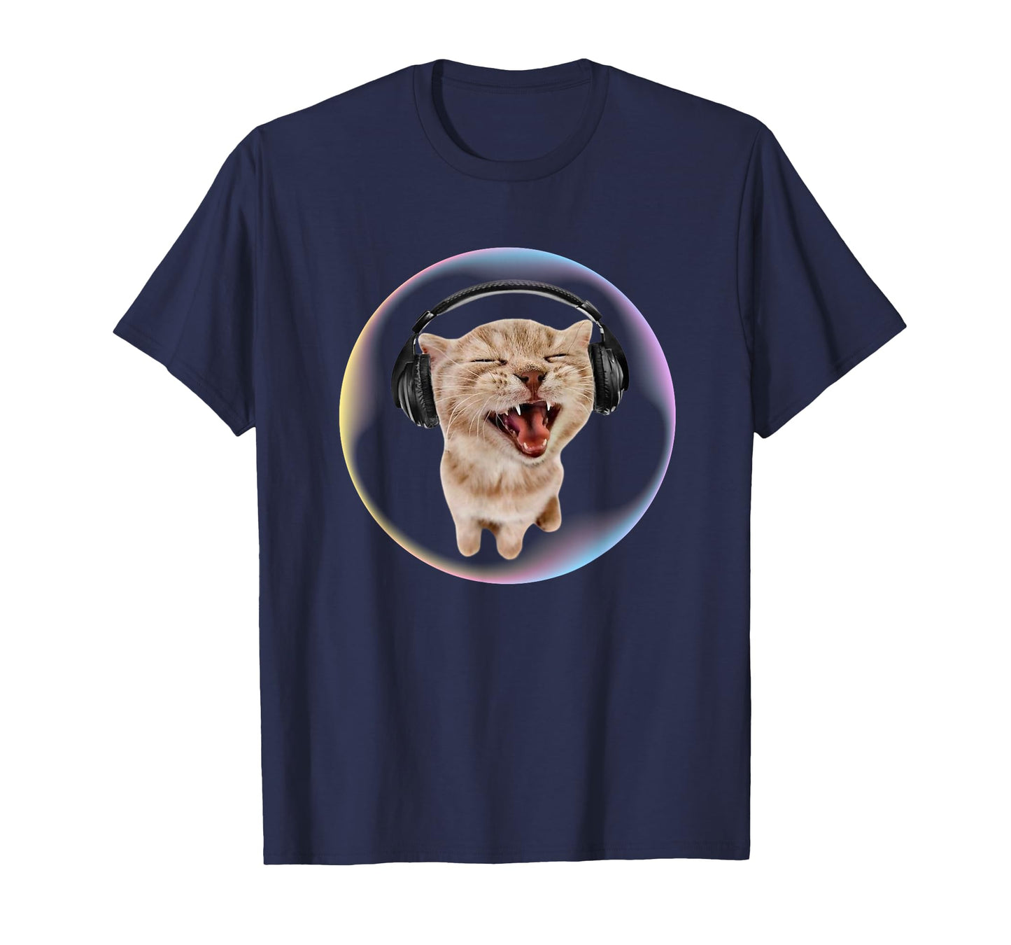 Frutiger Aero Cat Wearing Headphones Bubble 2000s Gen-Z Meme T-Shirt