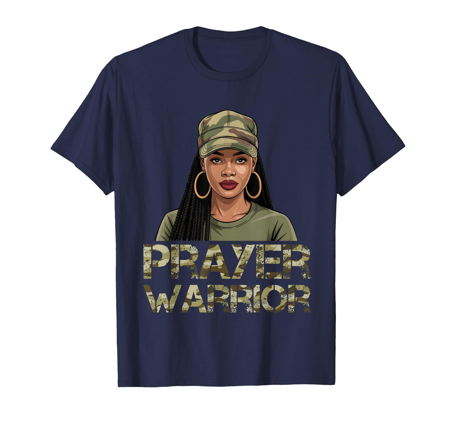 Prayer Warrior Camo Hat God Jesus Christian Black Girl Woman T-Shirt