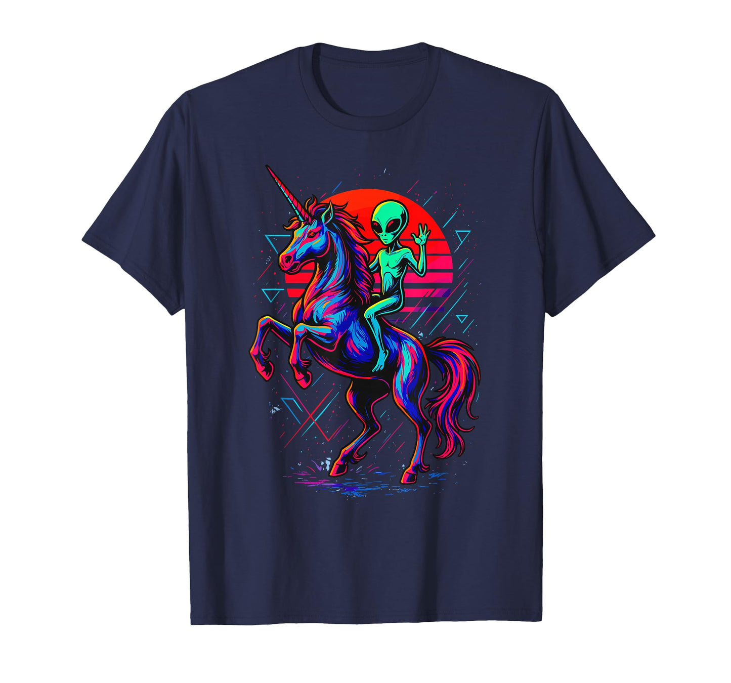 Alien Rides Rainbow Unicorn Retro Area 51 T-Shirt