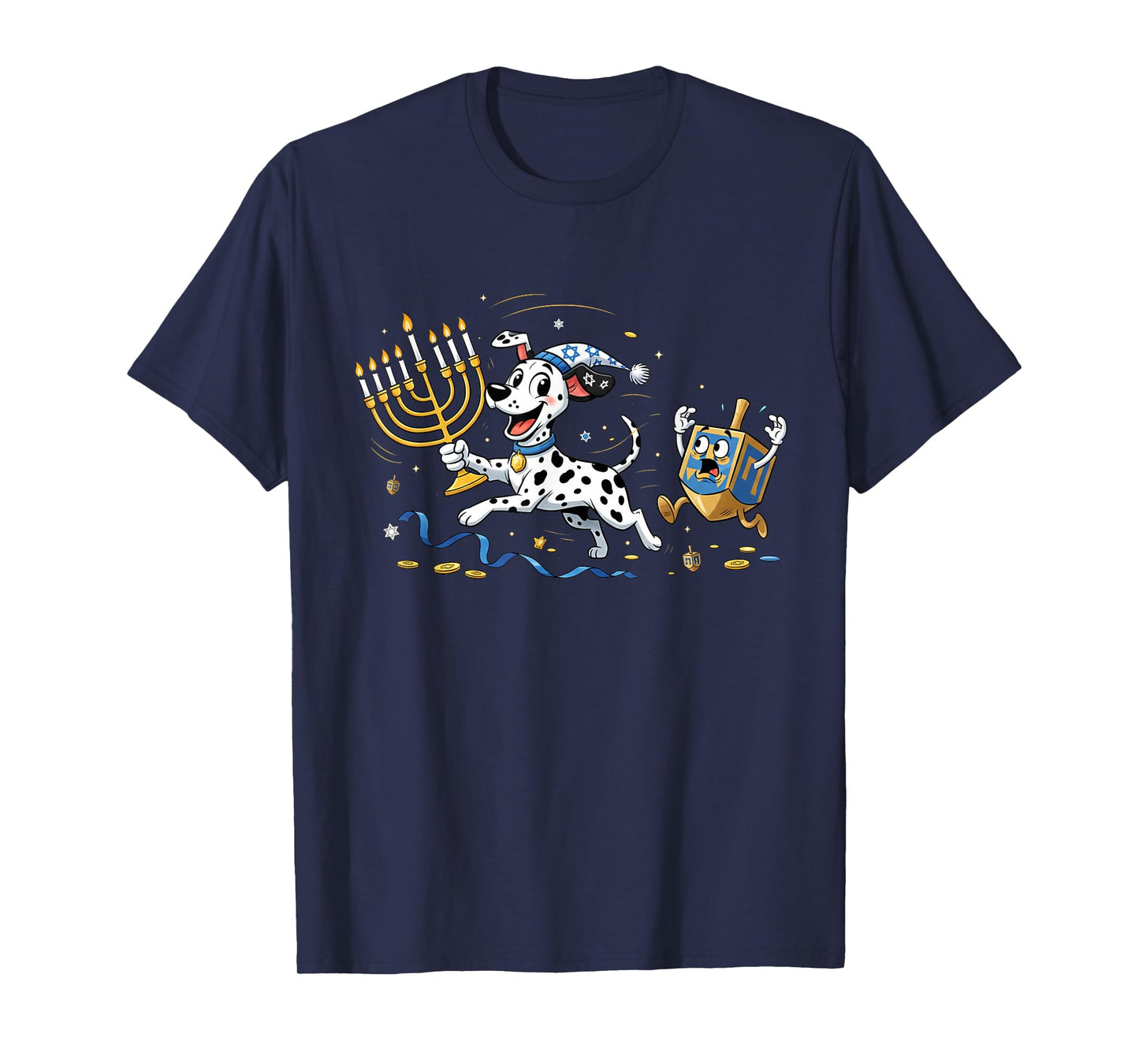 Funny Dalmatian Dreidel Menorah Hanukkah Kids Womens Mens T-Shirt