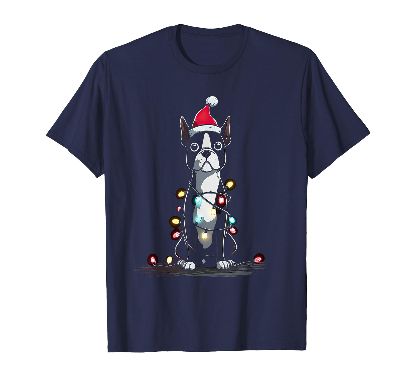 Funny Boston Terrier Christmas Graphics Dog Lights Lover T-Shirt