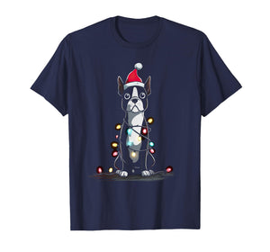 Funny Boston Terrier Christmas Graphics Dog Lights Lover T-Shirt