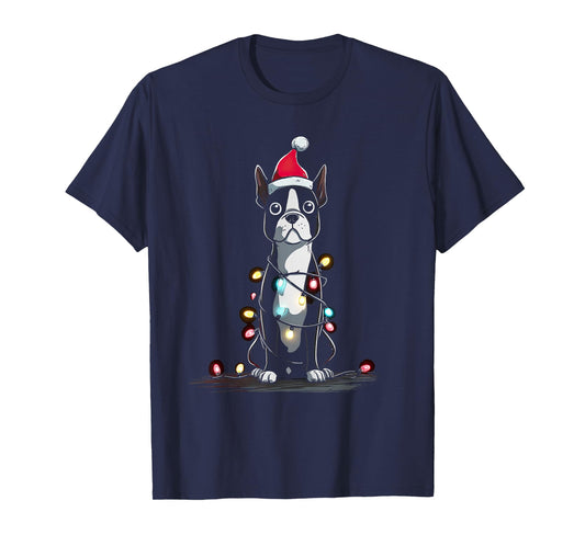 Funny Boston Terrier Christmas Graphics Dog Lights Lover T-Shirt