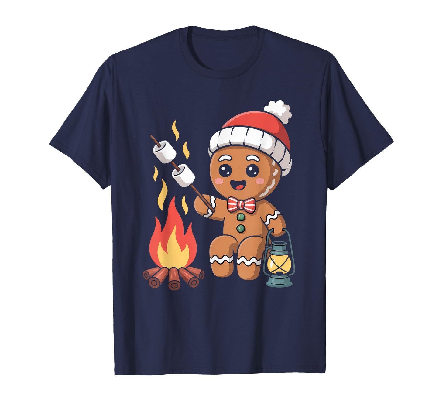 Gingerbread Marshmallow Roaster Camping Christmas T-Shirt