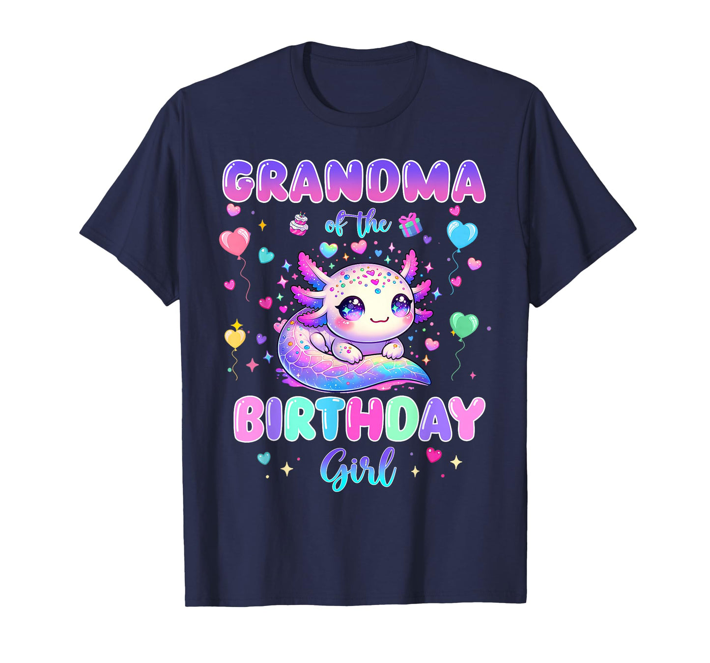 Grandma of The Birthday Girl Axolotl Theme Family Matching T-Shirt
