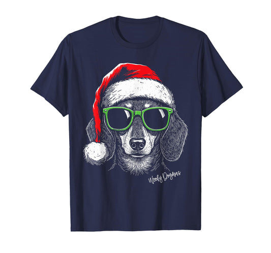 Dachshund Christmas Wiener Dog Santa Hat Weenie Woofy Dogmas T-Shirt