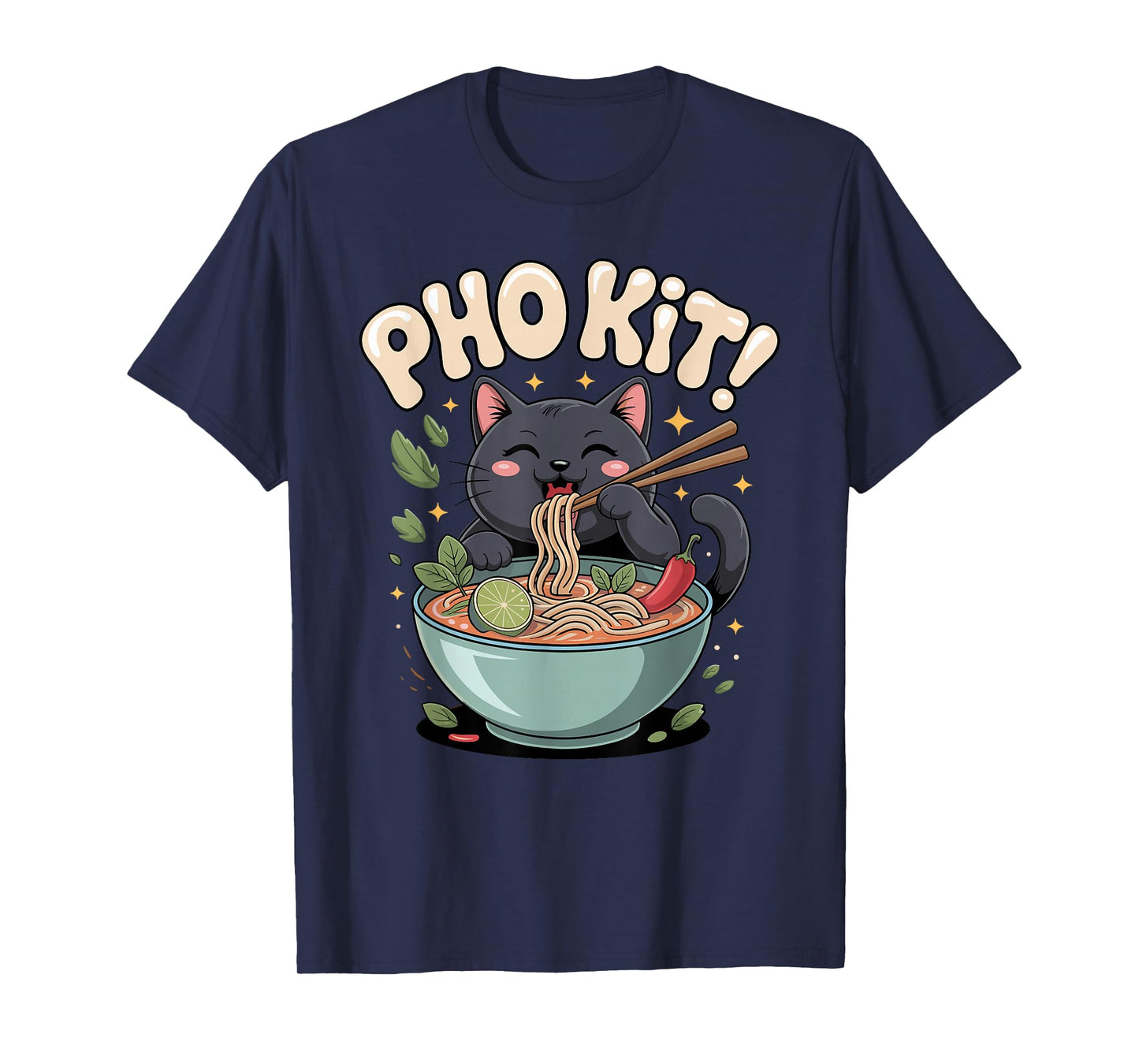 Black Noodle Cat Vietnamese Food Pho Kit T-Shirt