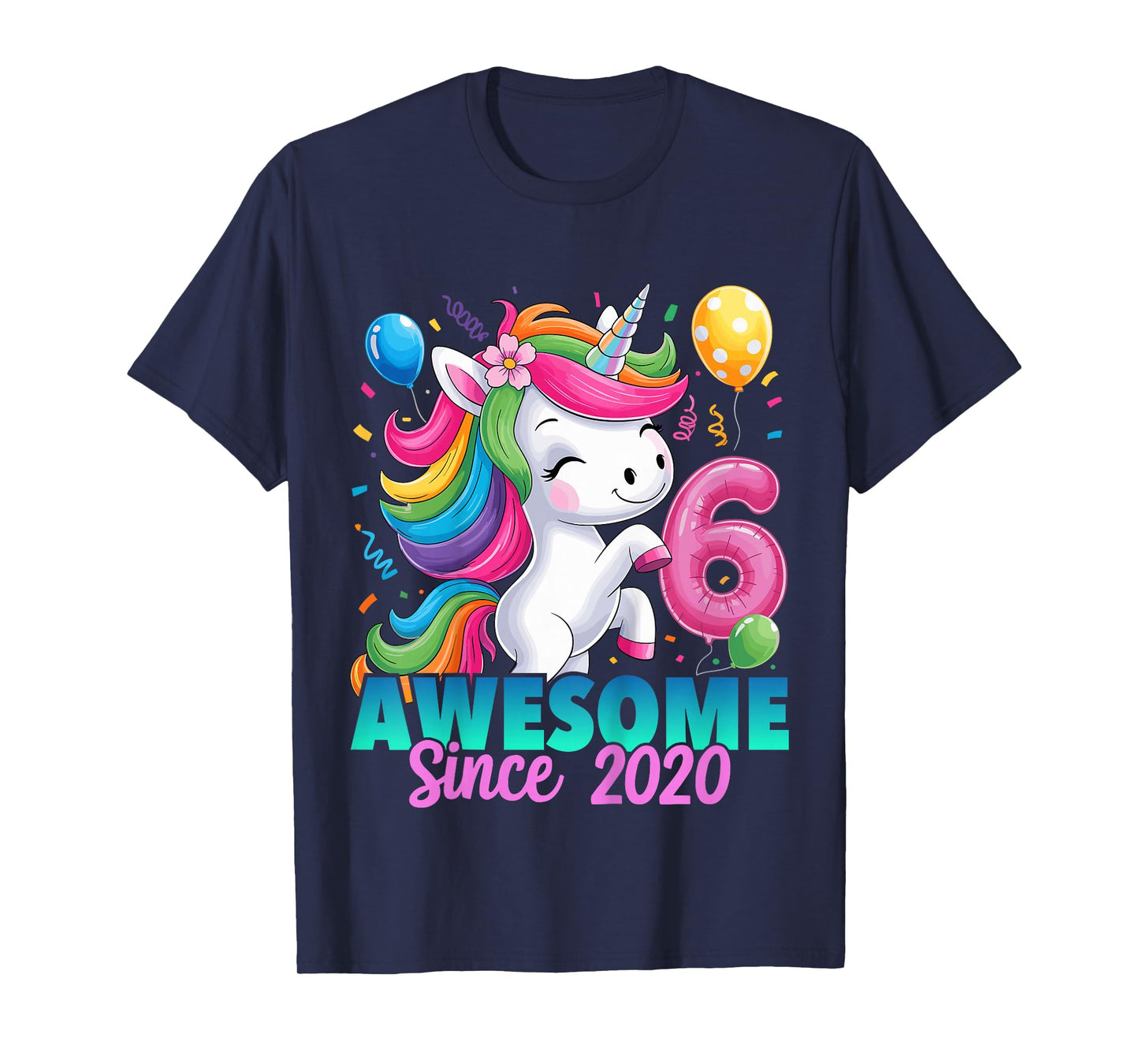 6th Birthday Unicorn 6 Year Old Girls Born 2020 T-Shirt