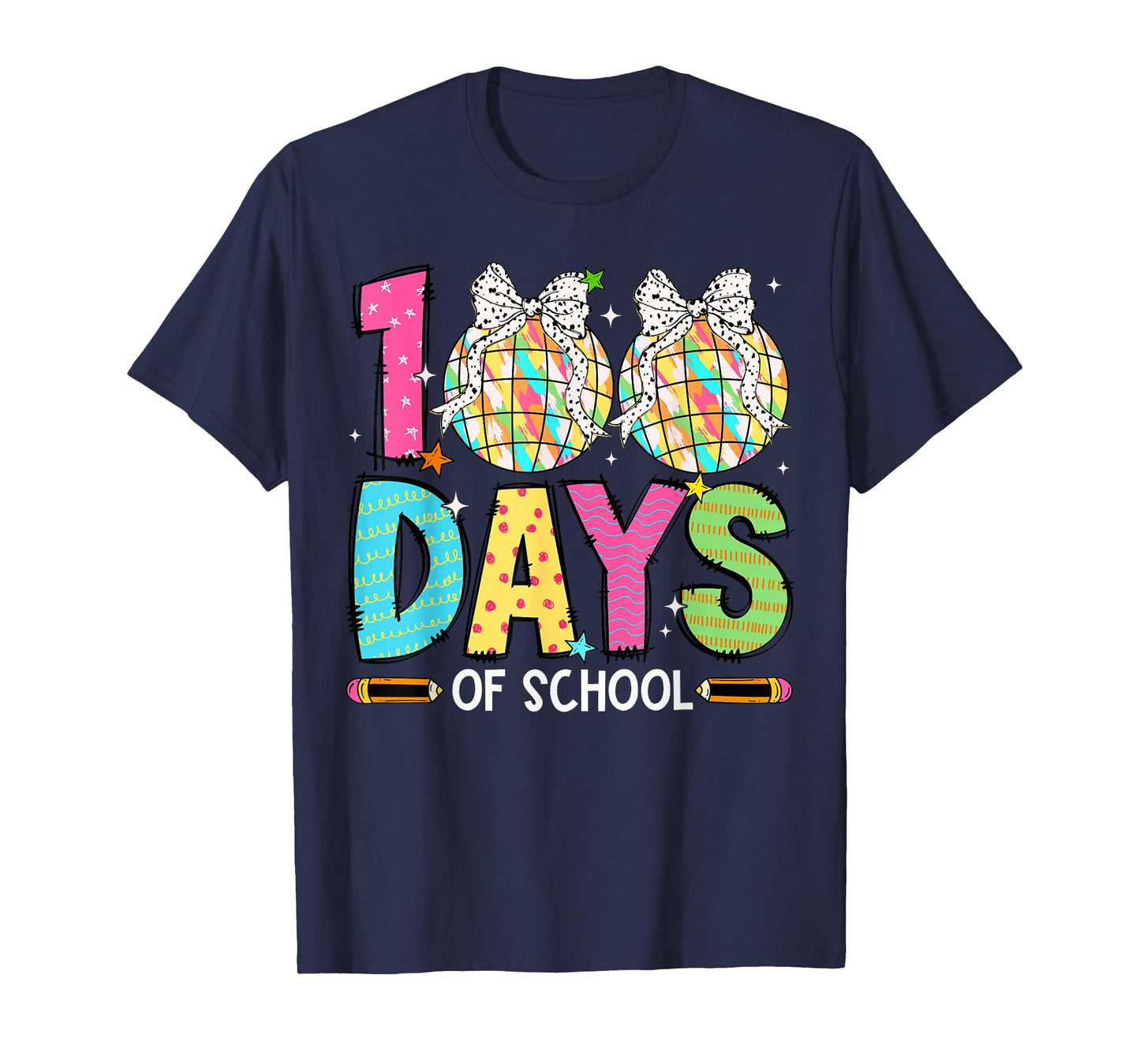 100 Days of School Disco Ball Coquette Bow Girl Kid Teacher T-Shirt
