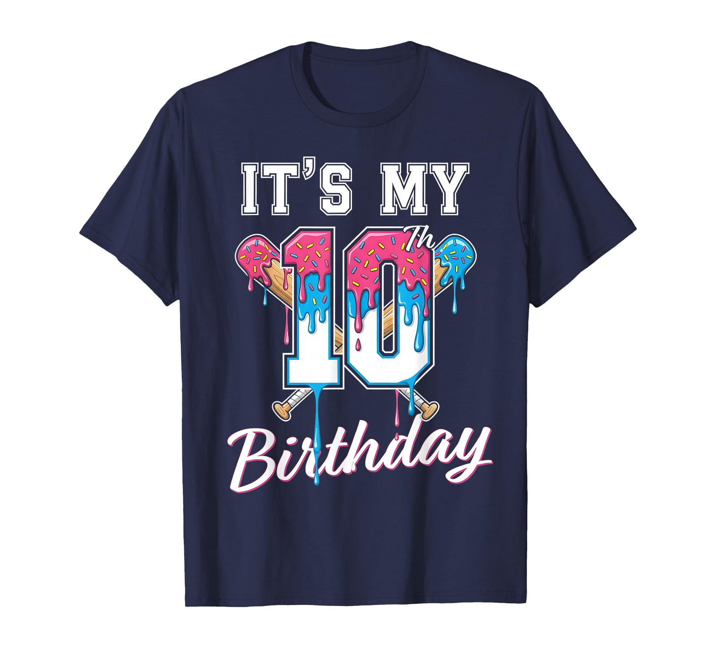 Baseball 10 Year Old Ice Cream Drip 10th Birthday Boys T-Shirt