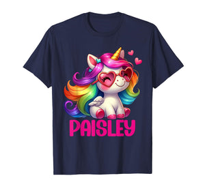 Paisley Personalized Name Colorful Unicorn Women Girls T-Shirt