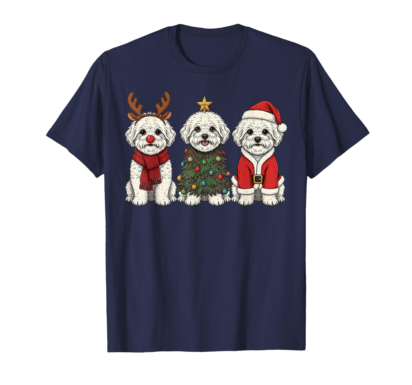 Retro Christmas Bichon Frise Santa Reindeer Dog Lover T-Shirt