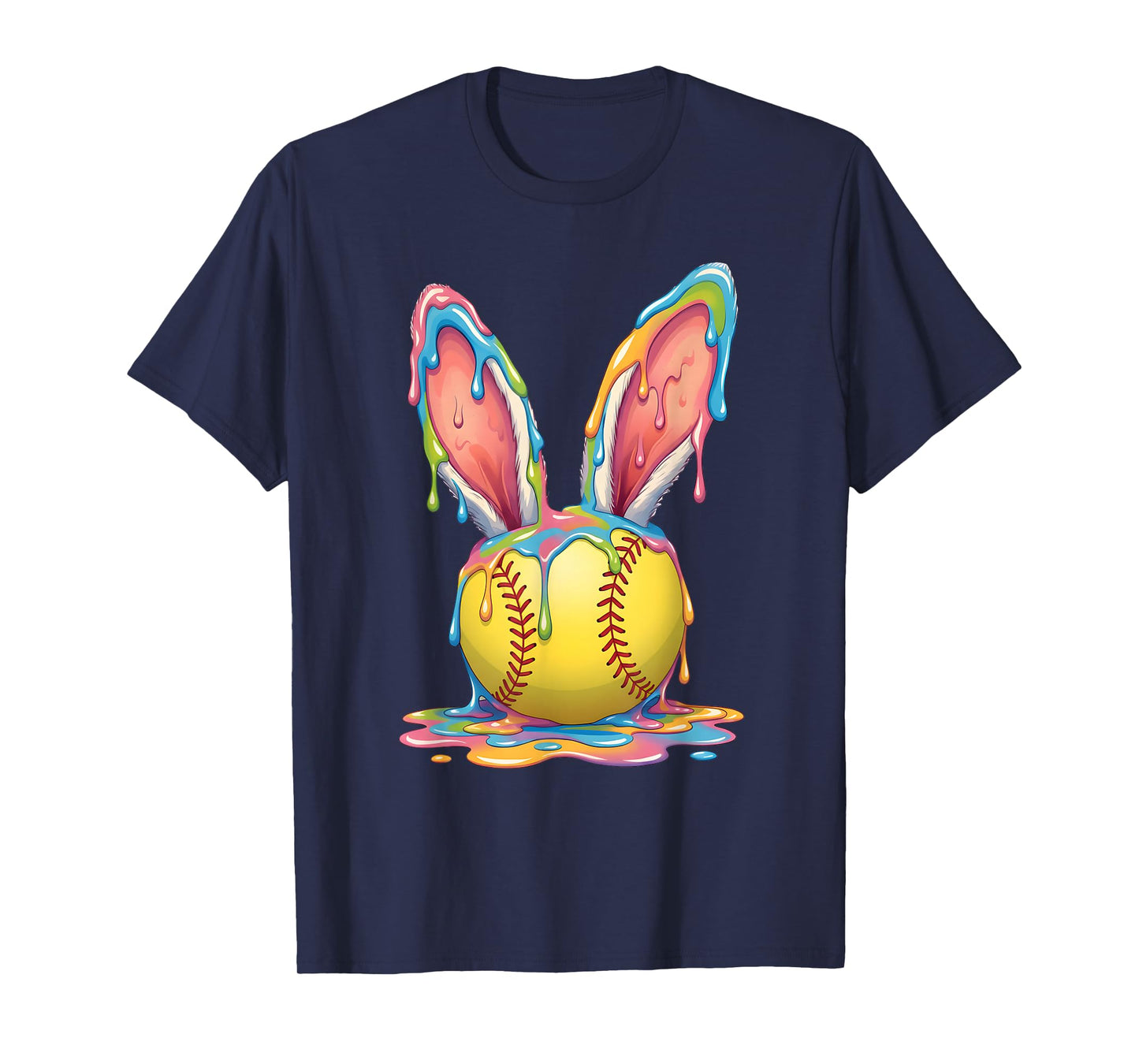 Easter Bunny Softball Ice Cream Drip T-Shirt