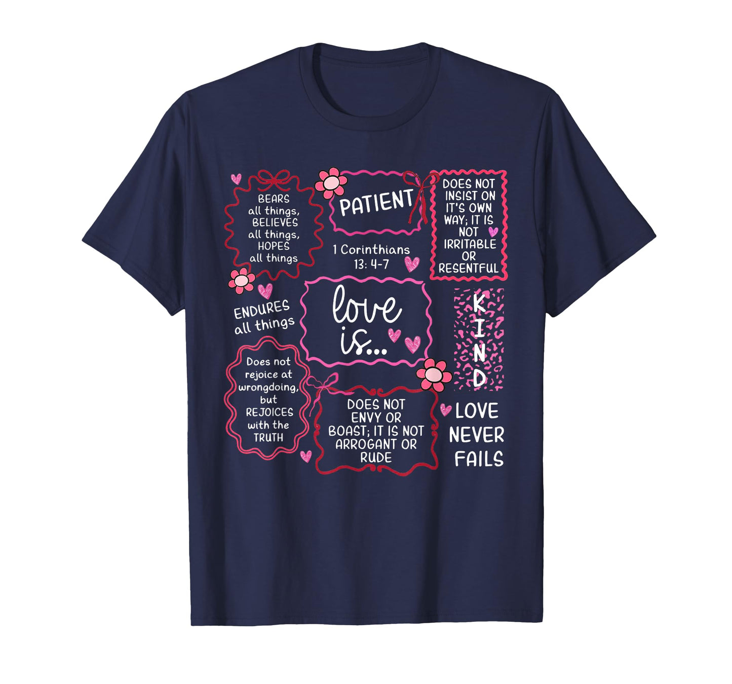 Love Never Fails Heart Christian Valentines Day T-Shirt
