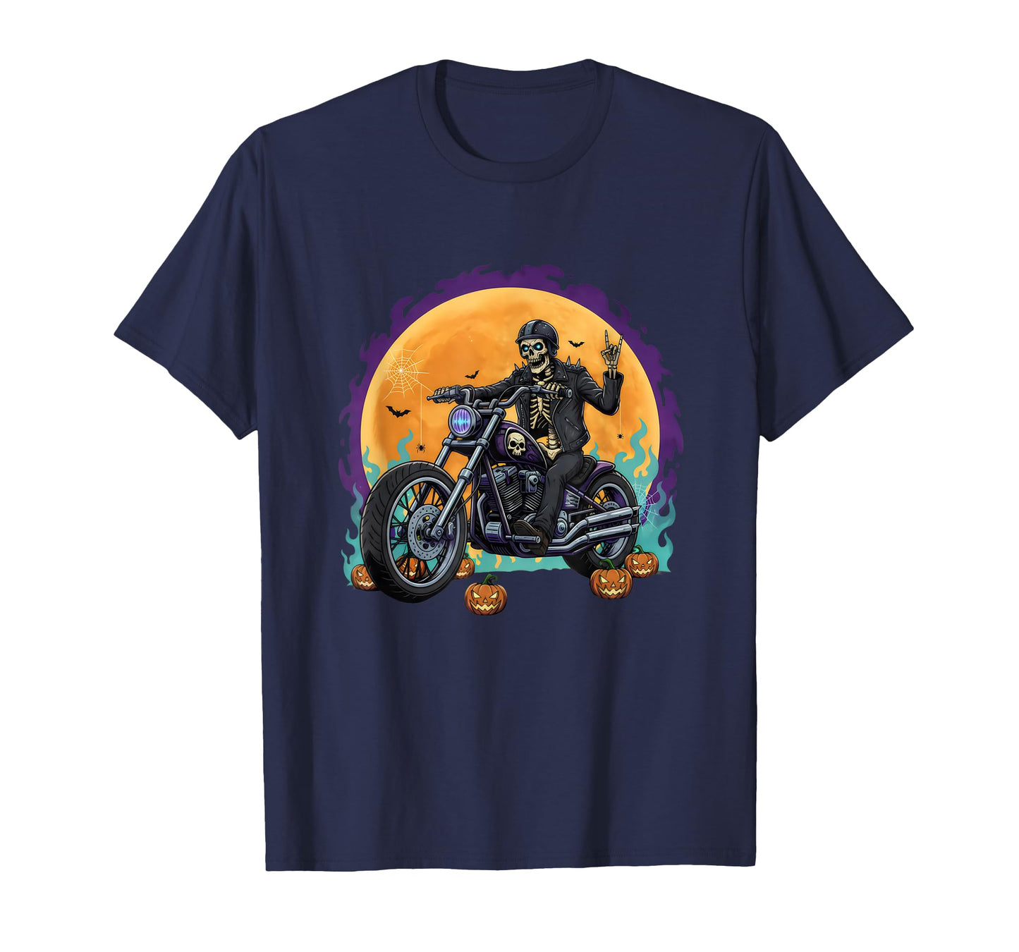 Biker Skeleton on Motorcycle for Halloween Costume Party T-Shirt