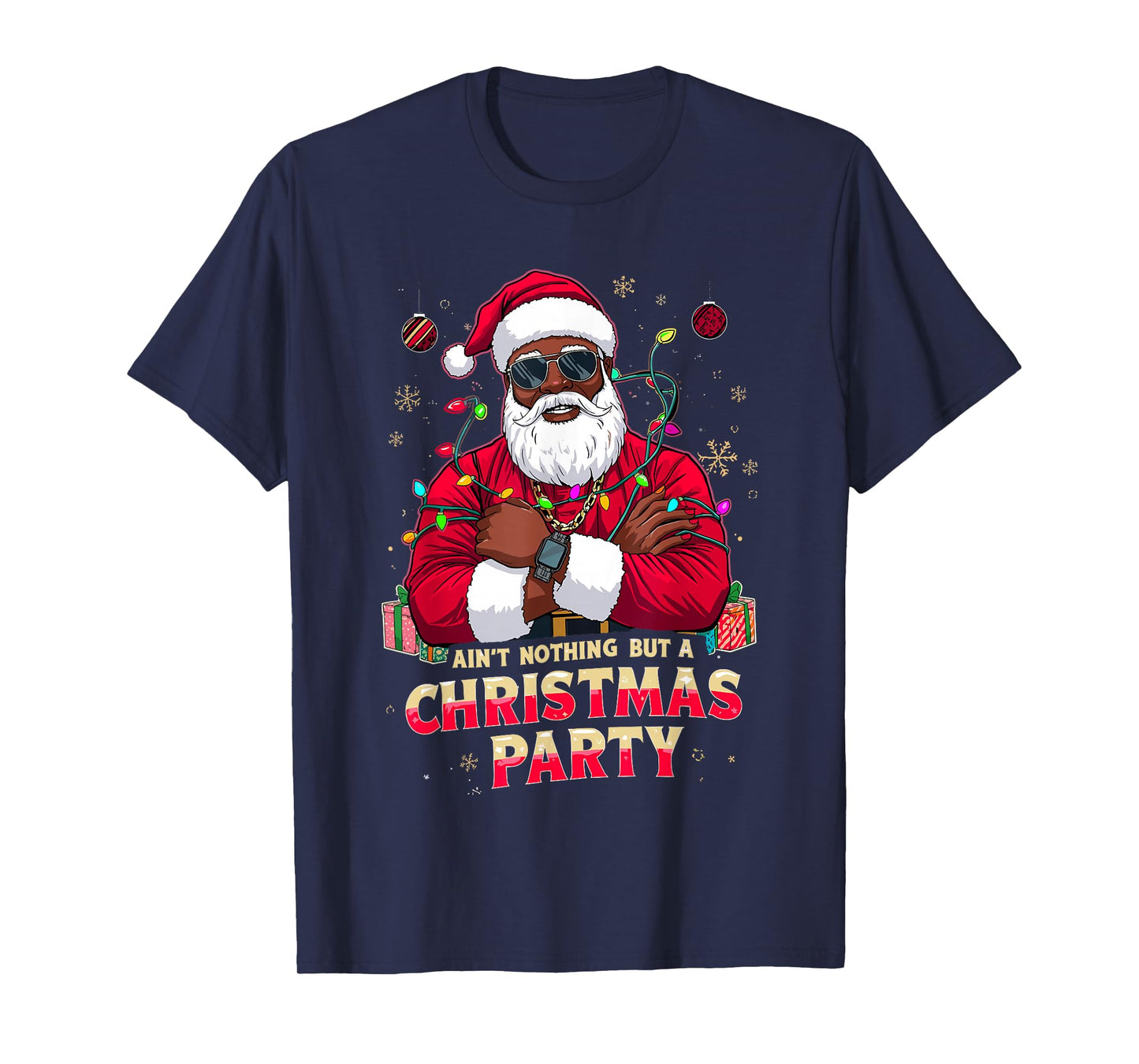 African American Santa Claus Christmas Xmas Pajama Party T-Shirt
