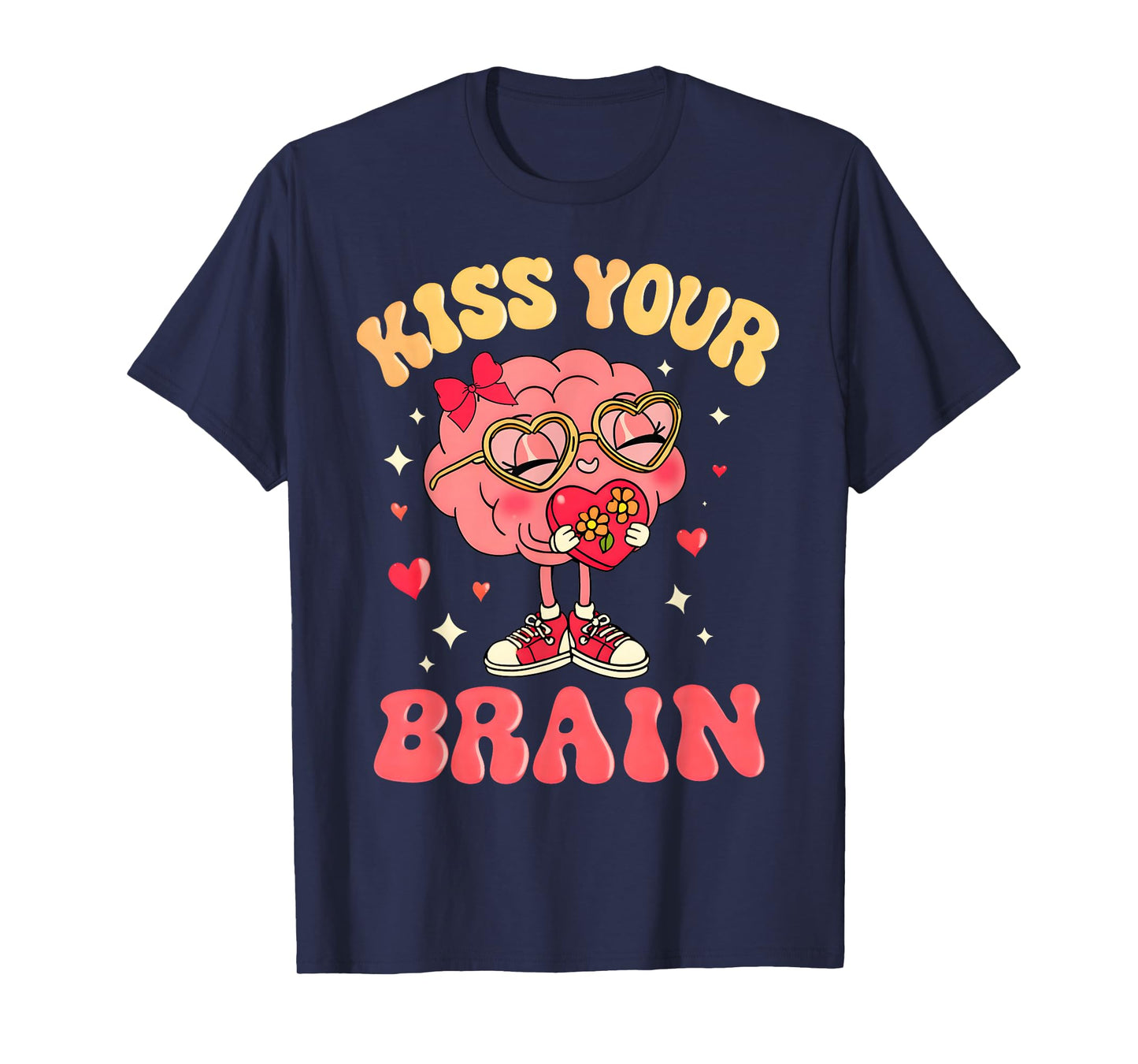 Valentine Kiss Your Brain Retro Teacher Squad Heart Kid T-Shirt