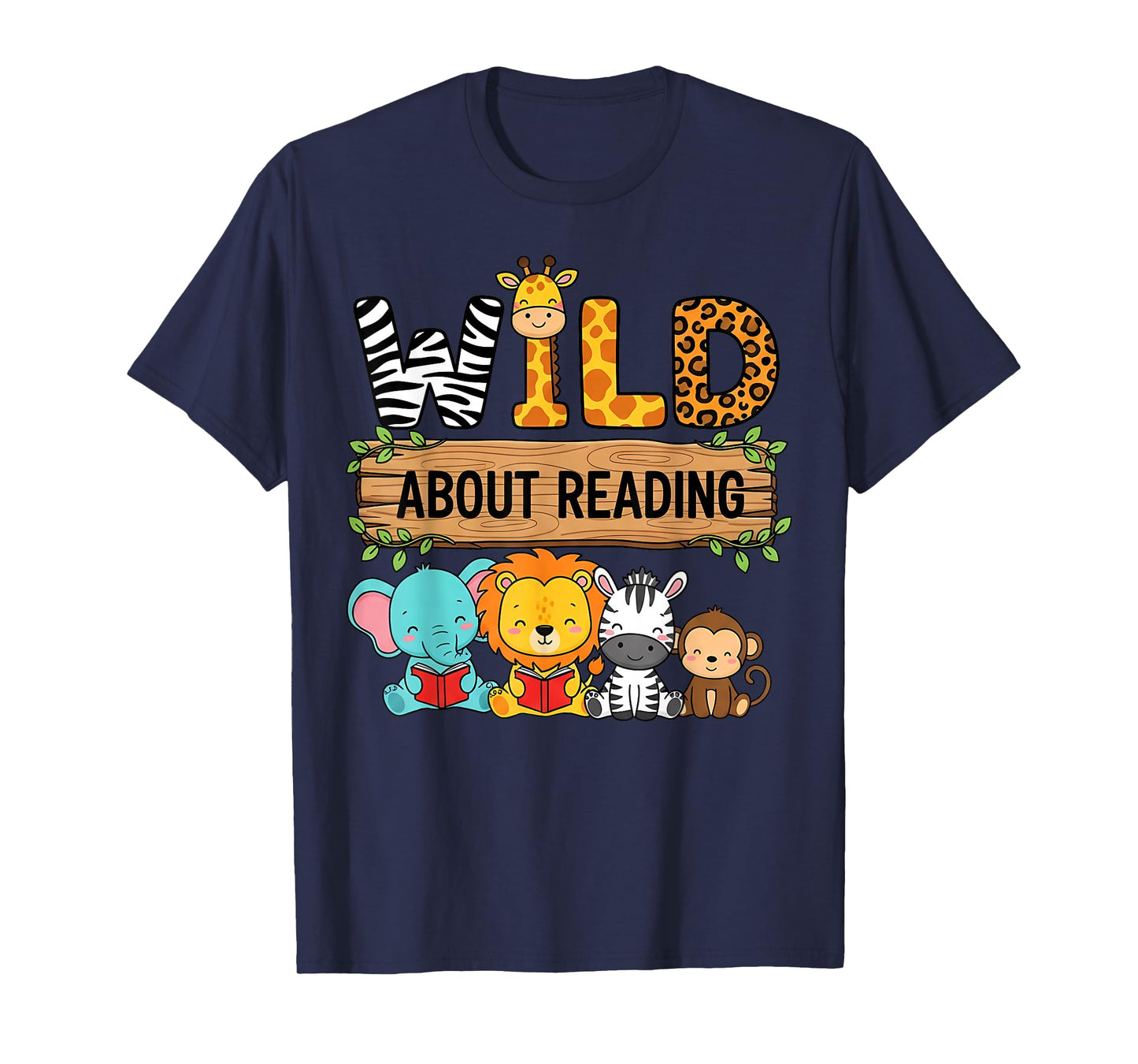 Zoo Animals Wild About Reading Books Reader Lover Librarian T-Shirt