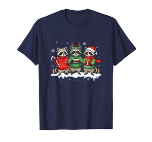 Three Santa Reindeer Raccoons Eating Xmas Cake Candy Canes T-Shirt
