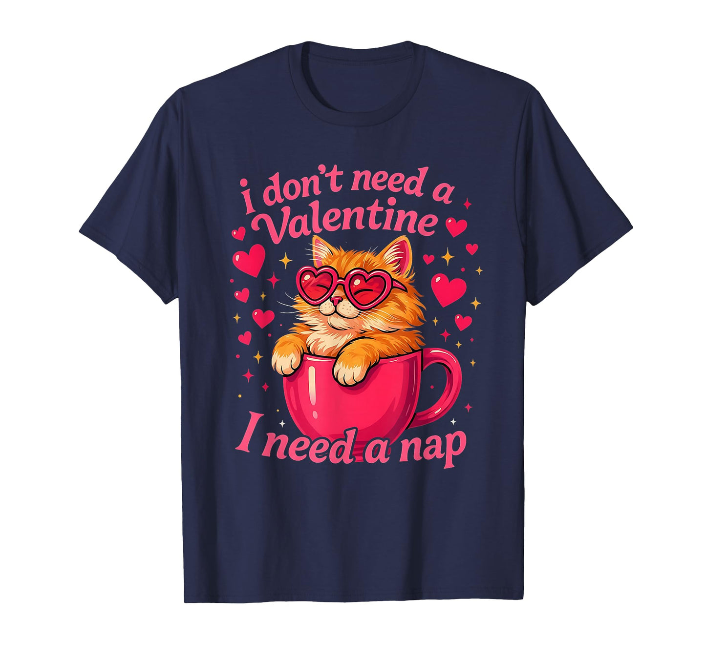 Valentine Cat Nap Funny Cozy Sleep Design T-Shirt