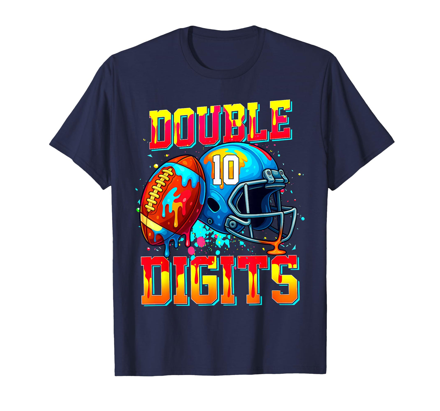 Ice Cream Drip Football Double Digits 10th Birthday Boy T-Shirt