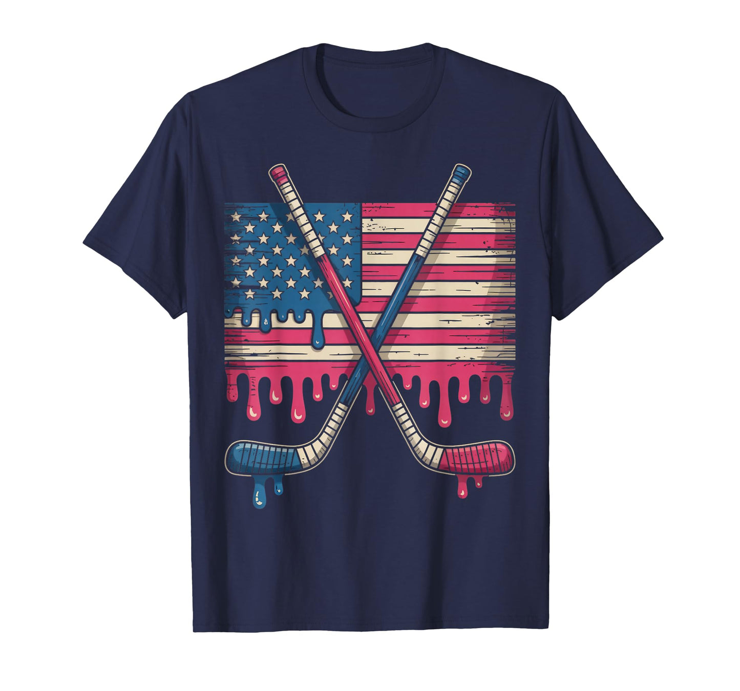 American Flag Hockey Player Hockey USA Ice Cream Drip Hockey T-Shirt