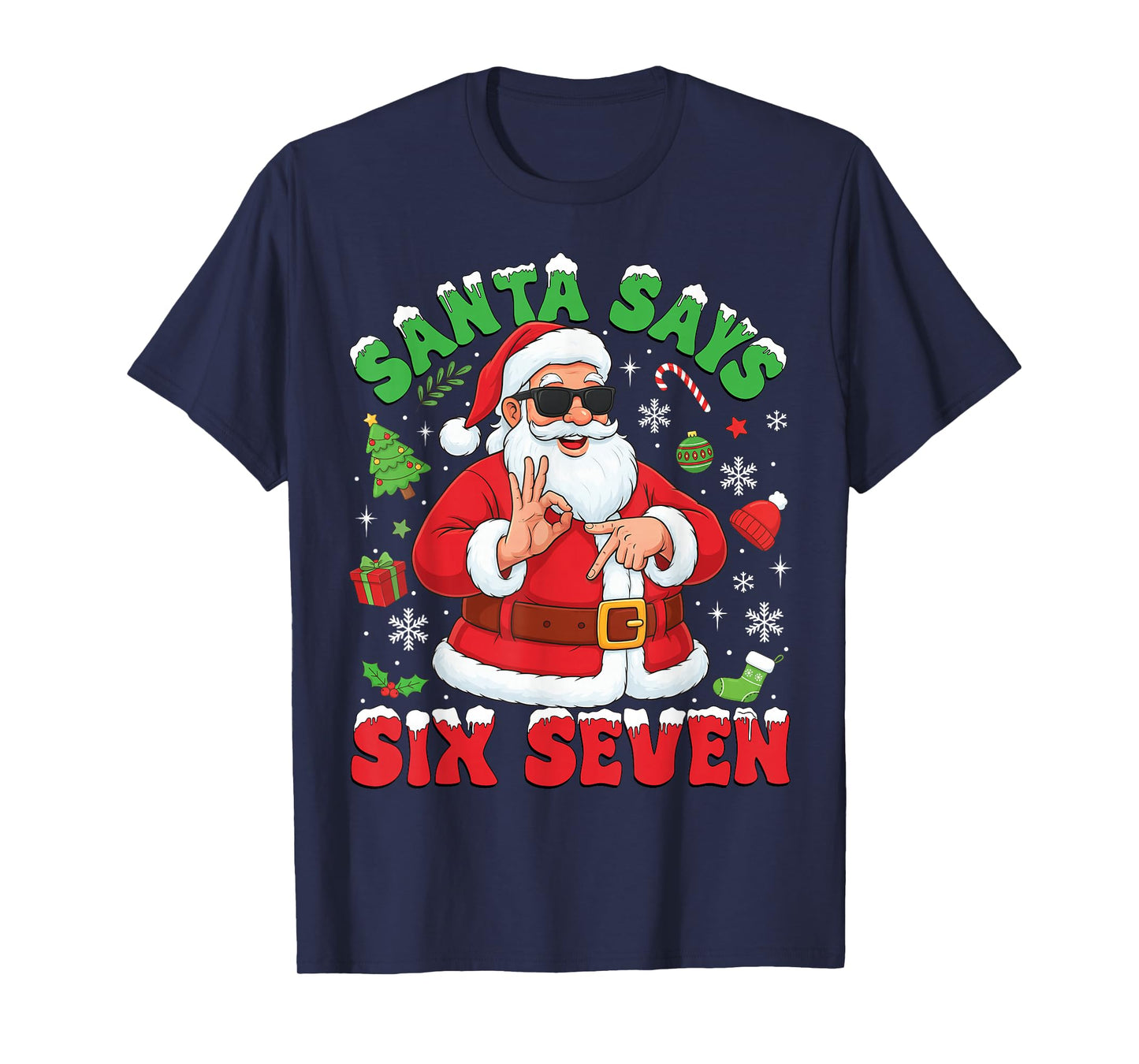 Funny Santa Says Six Seven Merry Christmas 67 Santa Claus T-Shirt