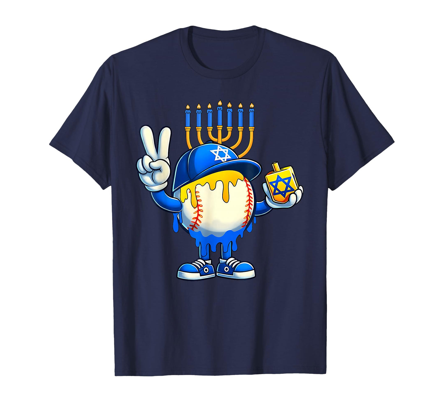 Baseball Ice Cream Drip Dreidel Happy Hanukkah Boys Kids T-Shirt